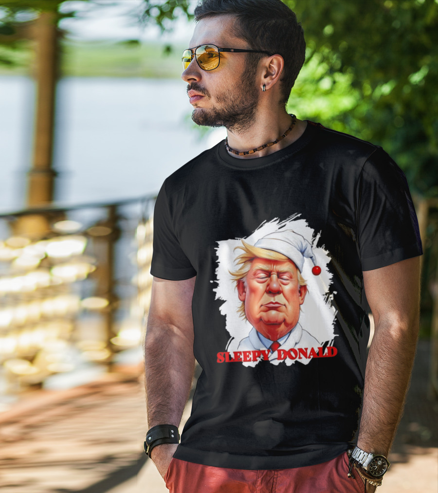 Sleepy Donald Trump In Pajama And Nightcap Cartoon T-Shirt
