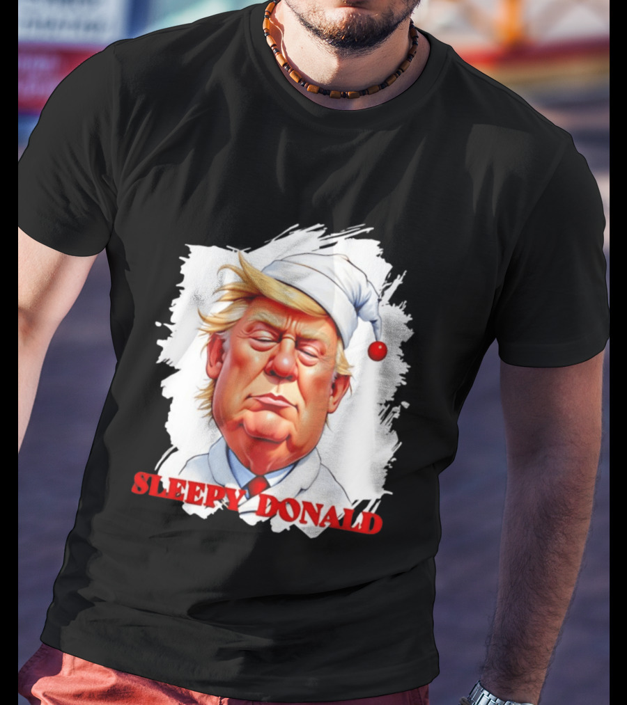Sleepy Donald Trump In Pajama And Nightcap Cartoon T-Shirt