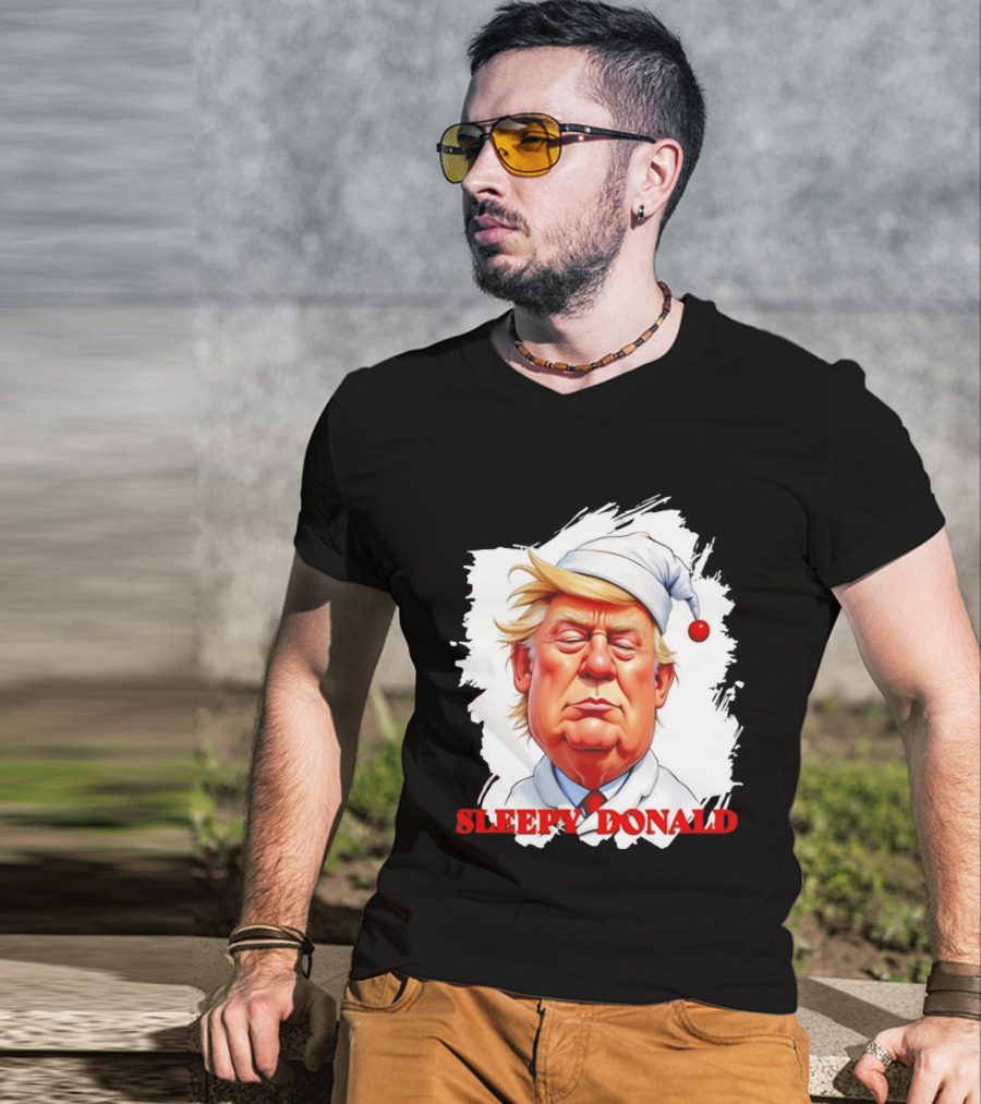 Sleepy Donald Trump In Pajama And Nightcap Cartoon T-Shirt