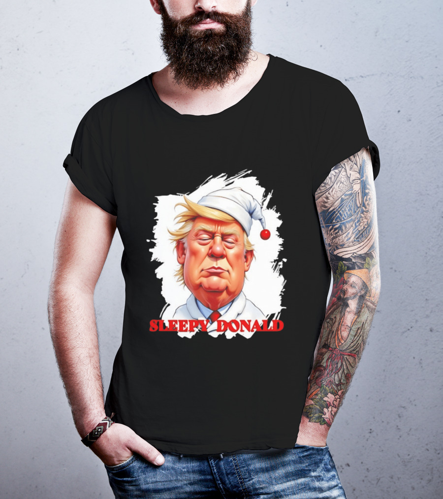 Sleepy Donald Trump In Pajama And Nightcap Cartoon T-Shirt