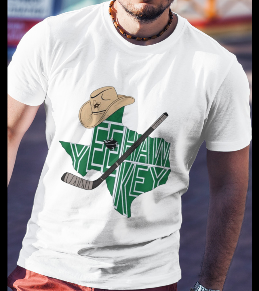 Yee Hawkey Hockey Texas Map Cowboy Hat And Stick Retro 1993 T-Shirt