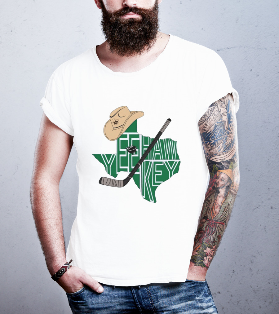 Yee Hawkey Hockey Texas Map Cowboy Hat And Stick Retro 1993 T-Shirt