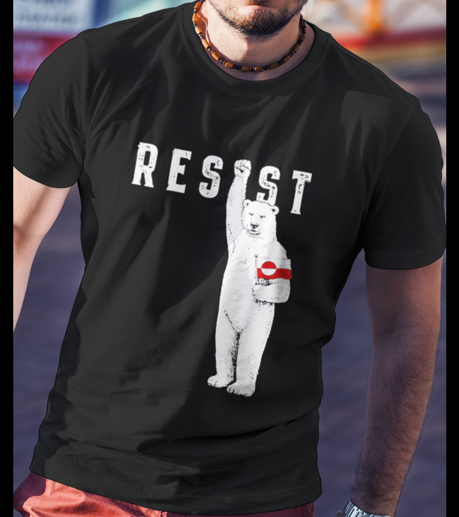 Resist Polar Bear Holding Greenland Flag T-Shirt