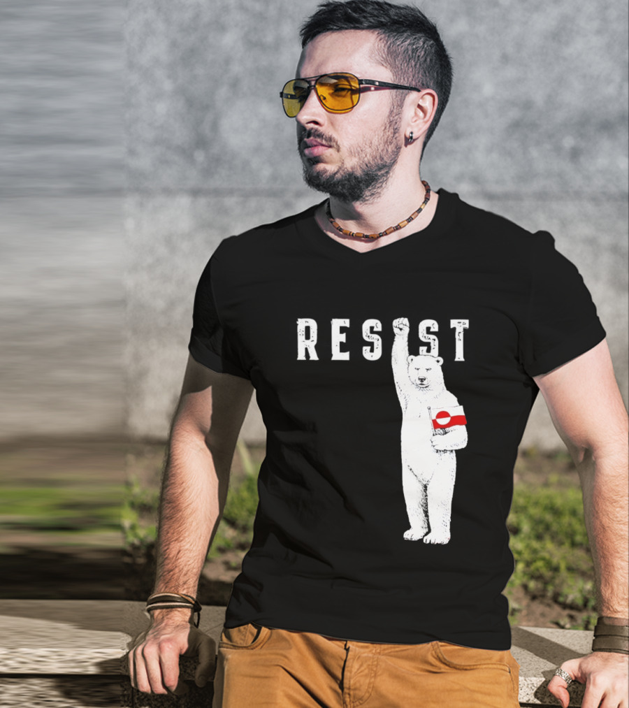 Resist Polar Bear Holding Greenland Flag T-Shirt