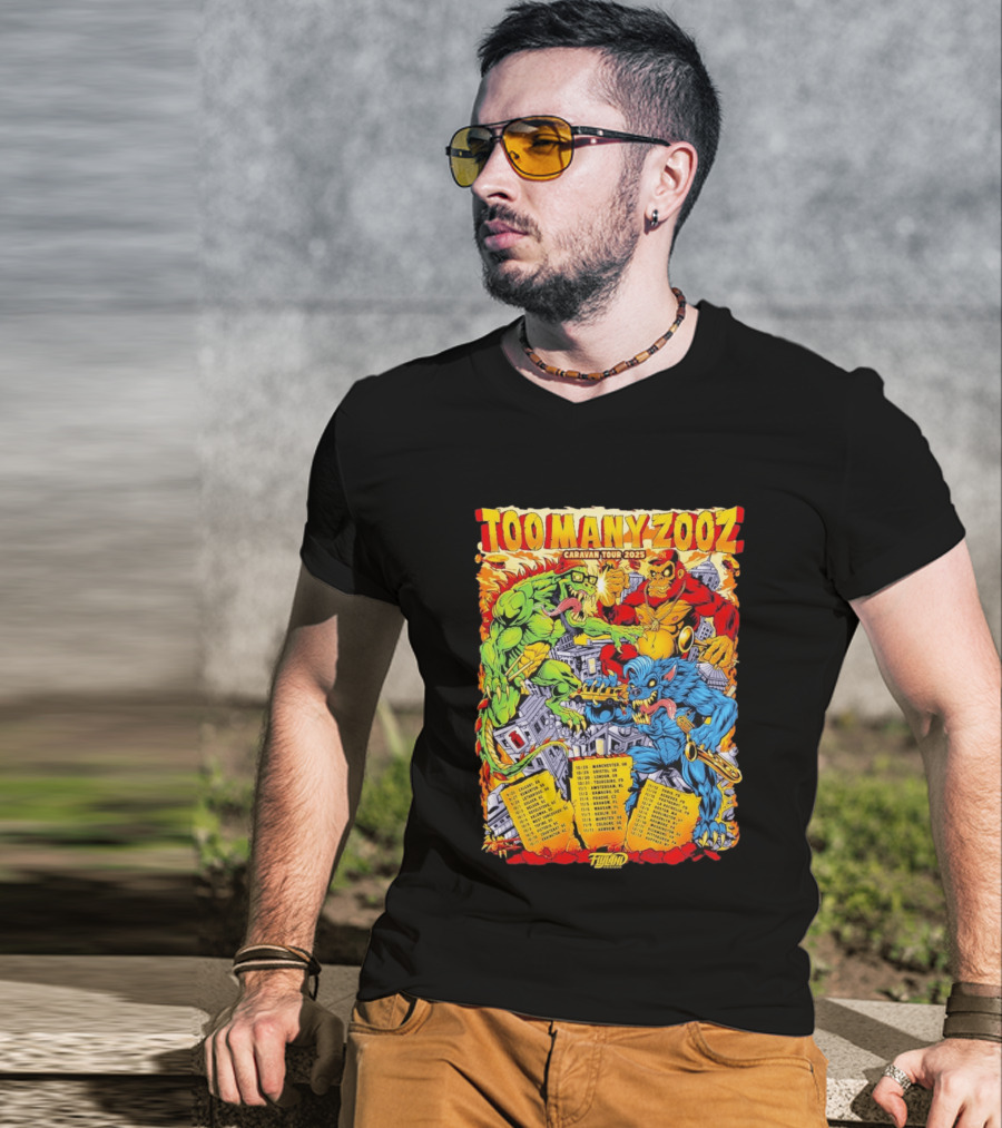 Too Many Zooz Caravan Tour 2025 Cities Monster Theme Music Band T-Shirt