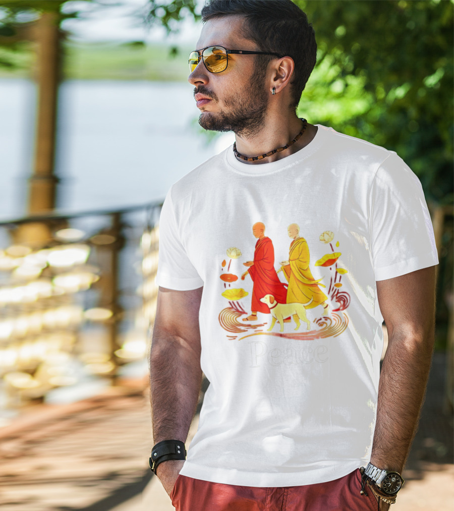 Walk For Peace Monks And Aloka Dog Lotus Path T-Shirt
