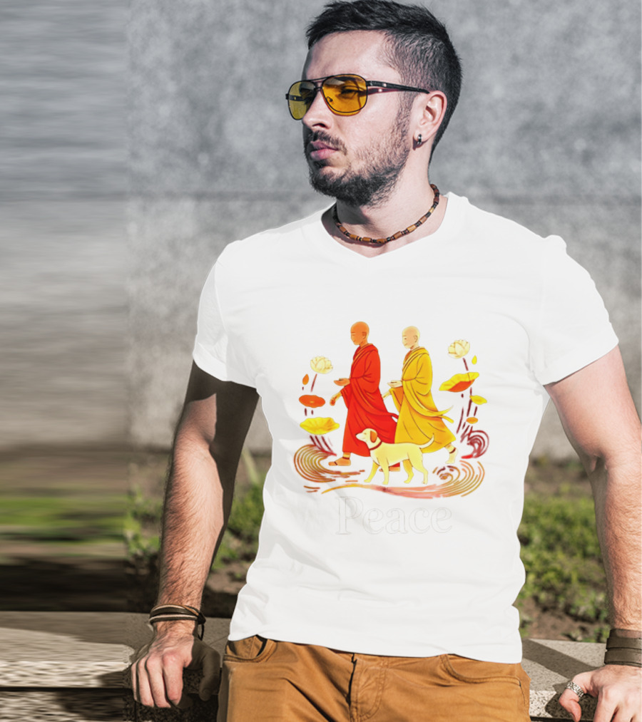 Walk For Peace Monks And Aloka Dog Lotus Path T-Shirt