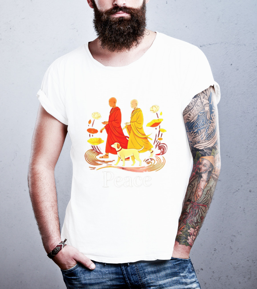 Walk For Peace Monks And Aloka Dog Lotus Path T-Shirt
