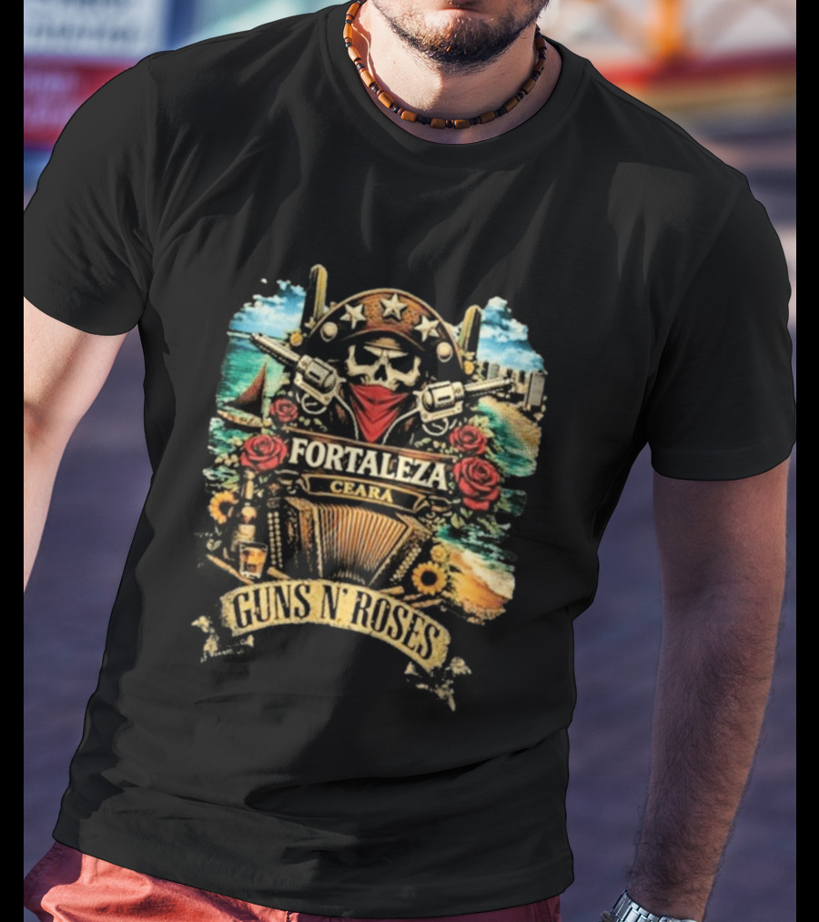 Fortaleza Ceará 2026 Guns N' Roses Skull And Guns Beach Scene T-Shirt