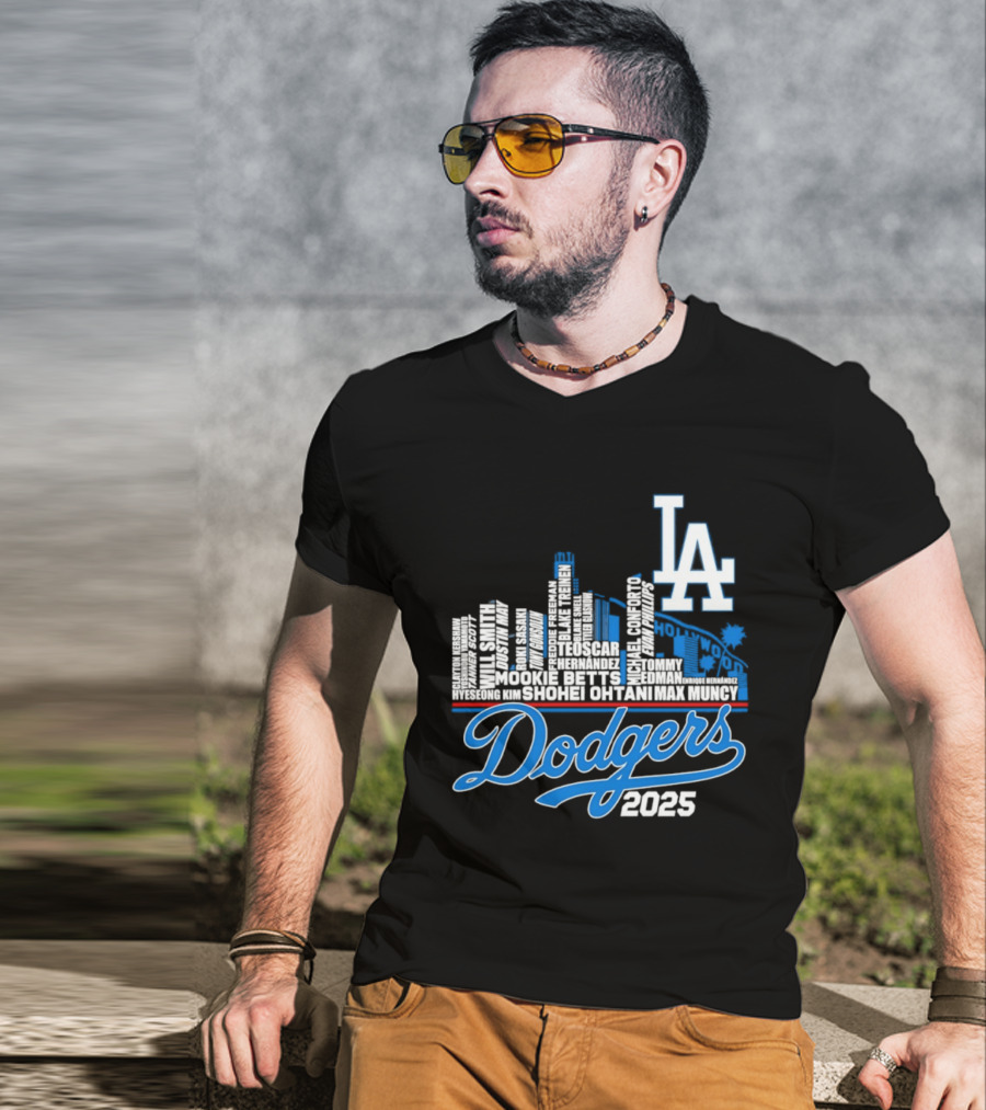 Los Angeles Dodgers 2025 City Skyline Name Players T-Shirt