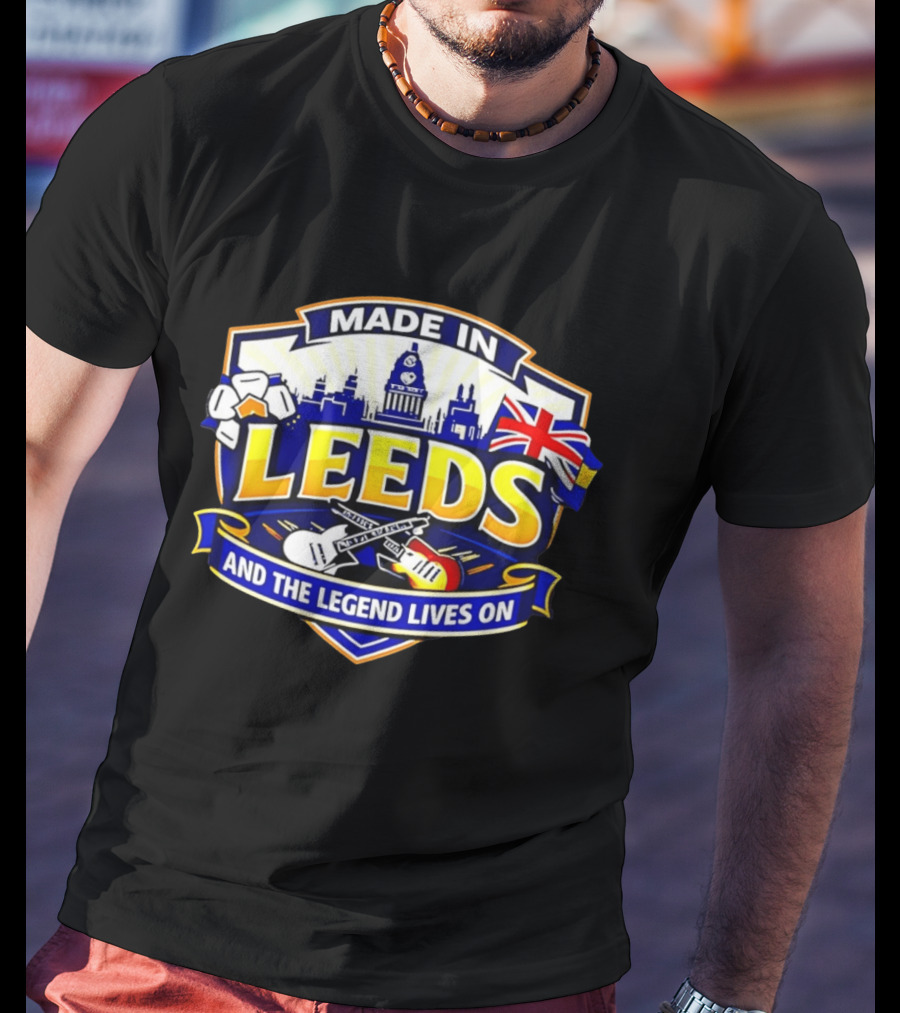 Made In Leeds Skyline And Union Jack With Guitars T-Shirt