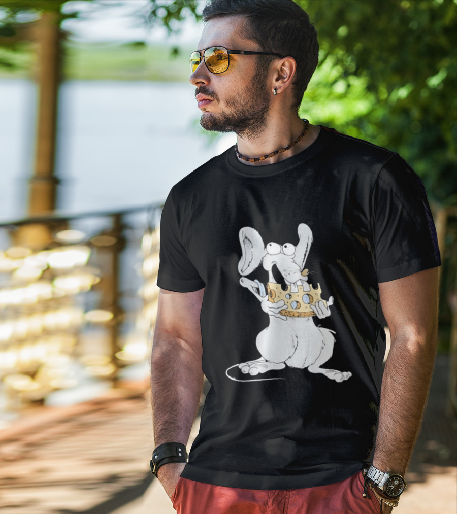 Cartoon Mouse Enjoying Swiss Cheese T-Shirt