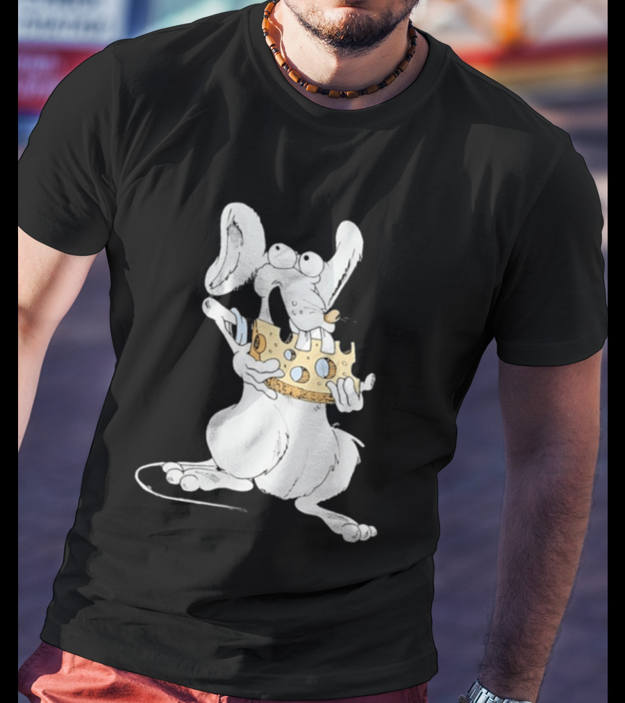 Cartoon Mouse Enjoying Swiss Cheese T-Shirt