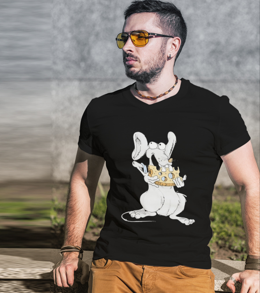 Cartoon Mouse Enjoying Swiss Cheese T-Shirt