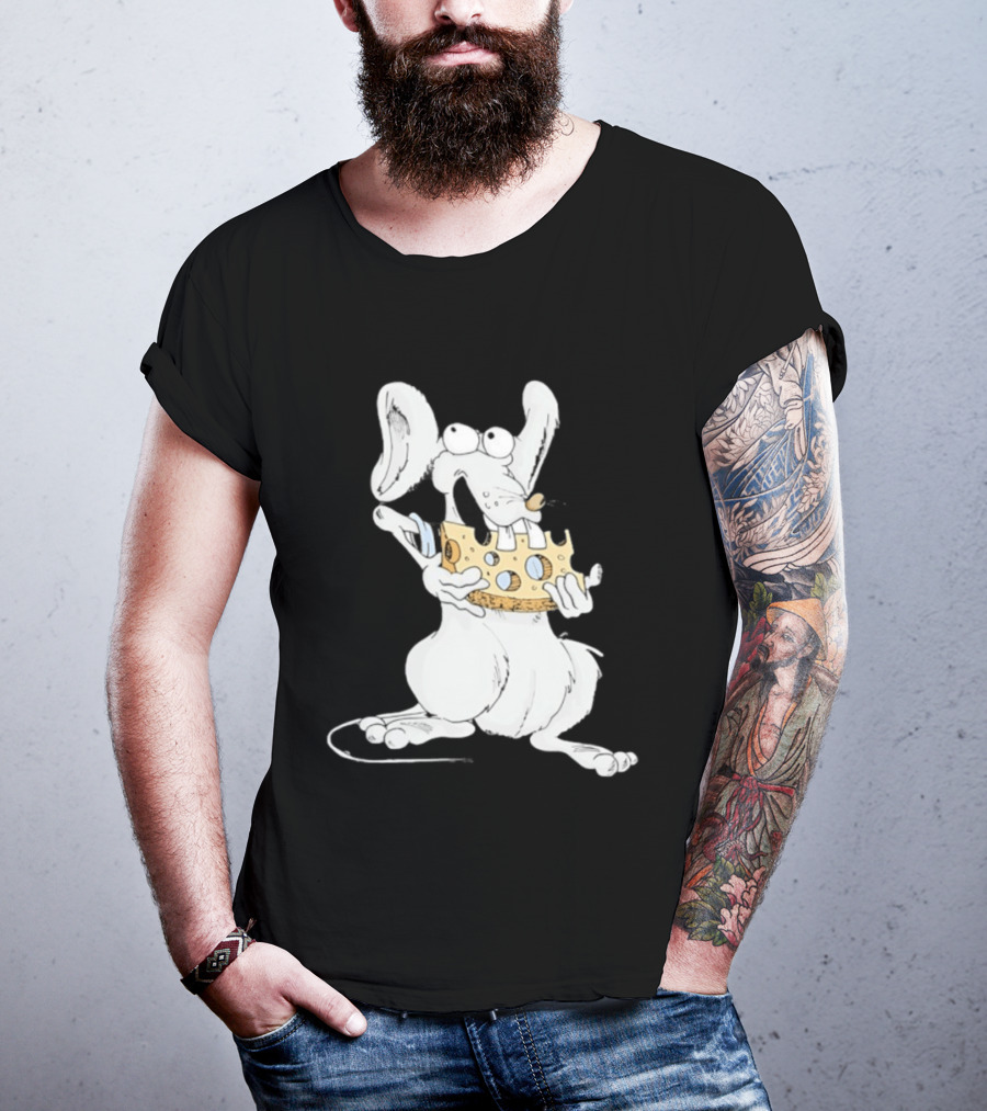 Cartoon Mouse Enjoying Swiss Cheese T-Shirt