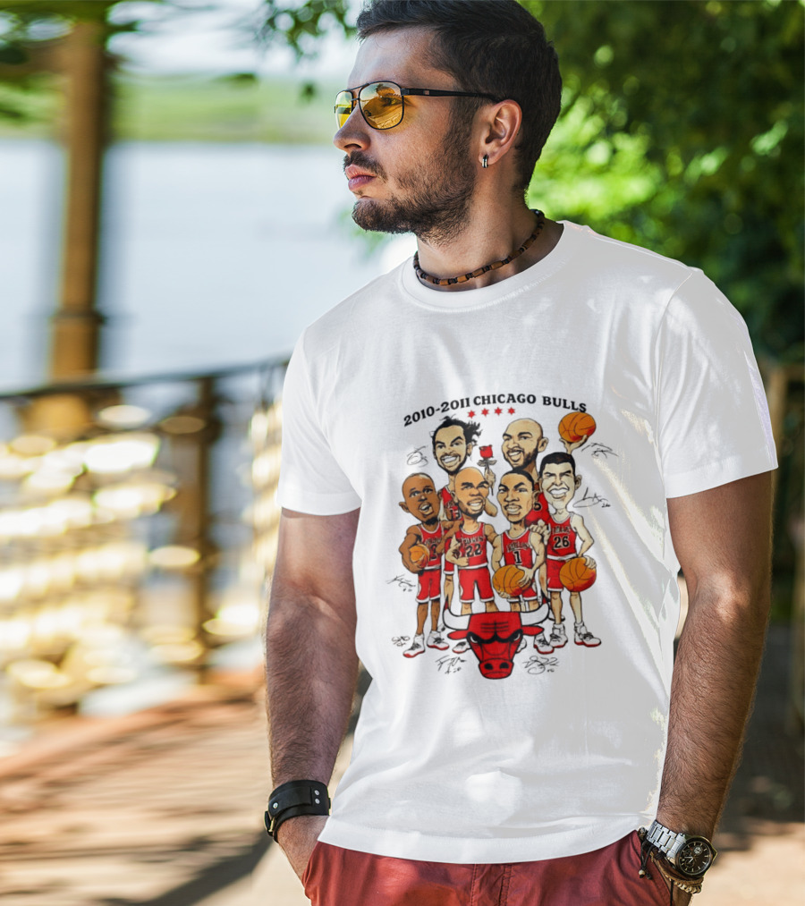 2010 2011 Chicago Bulls NBA Team Caricature T-Shirt