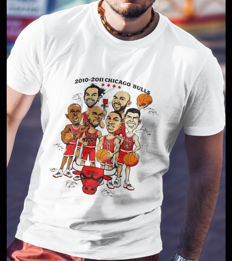 2010 2011 Chicago Bulls NBA Team Caricature T-Shirt