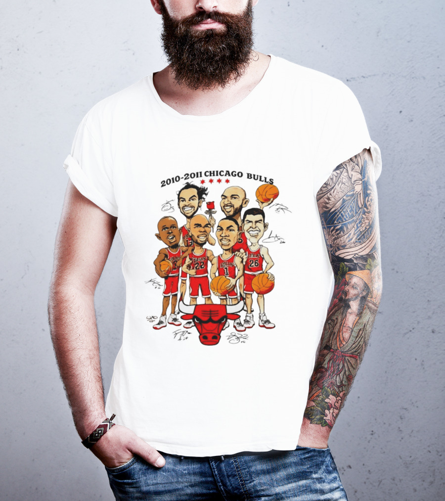 2010 2011 Chicago Bulls NBA Team Caricature T-Shirt