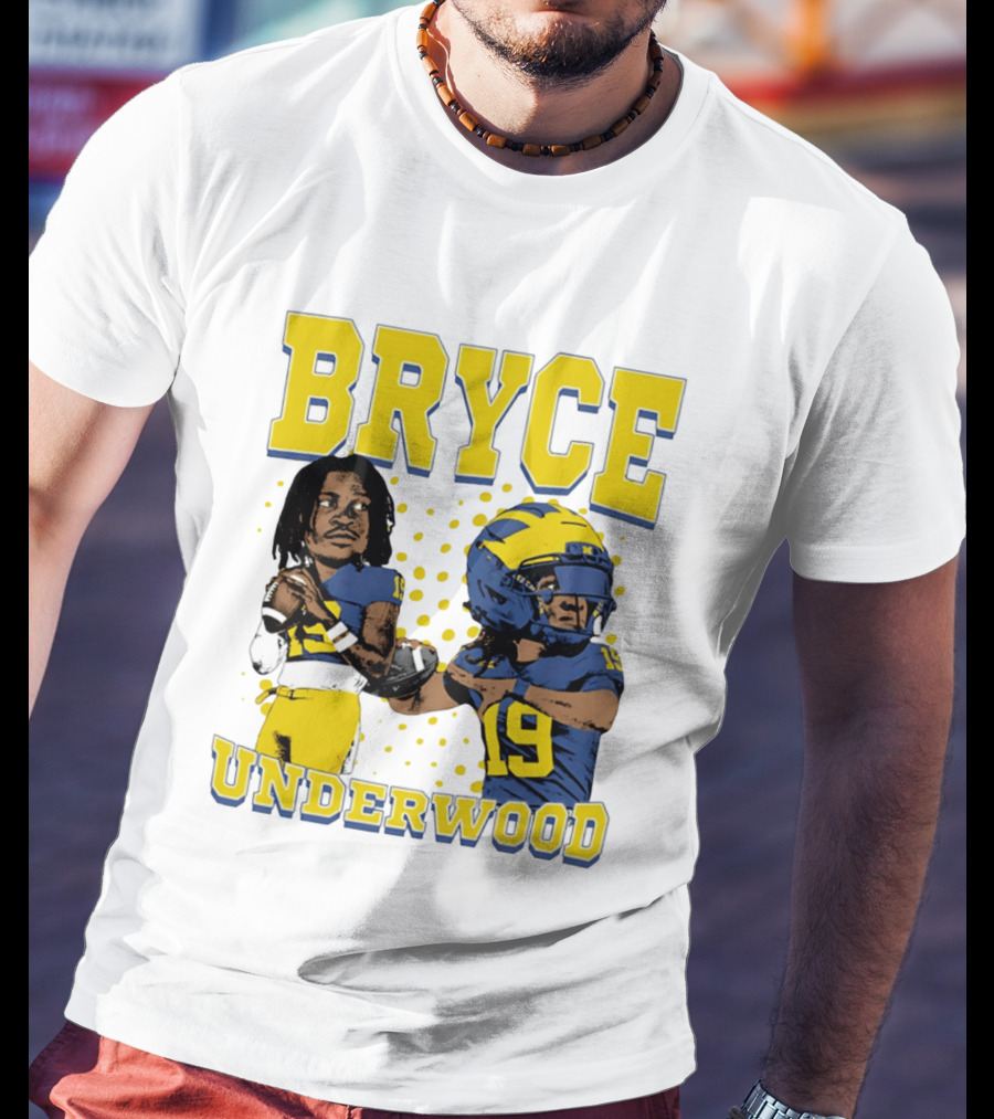 Bryce Underwood Michigan Blue And Yellow Football Caricature 19 T-Shirt