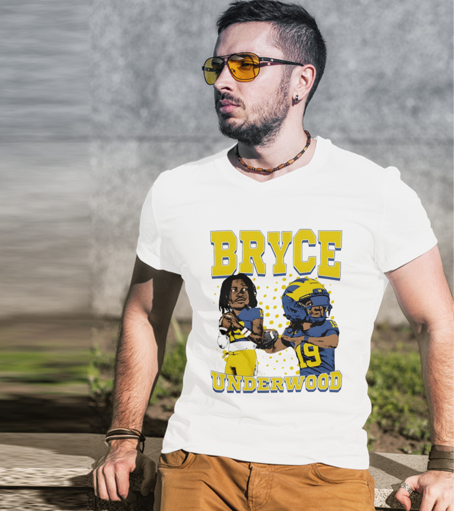 Bryce Underwood Michigan Blue And Yellow Football Caricature 19 T-Shirt