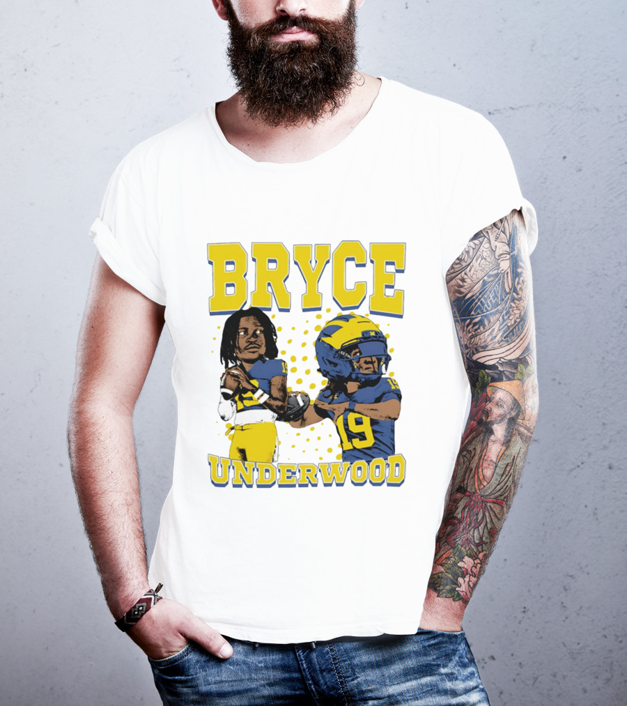 Bryce Underwood Michigan Blue And Yellow Football Caricature 19 T-Shirt