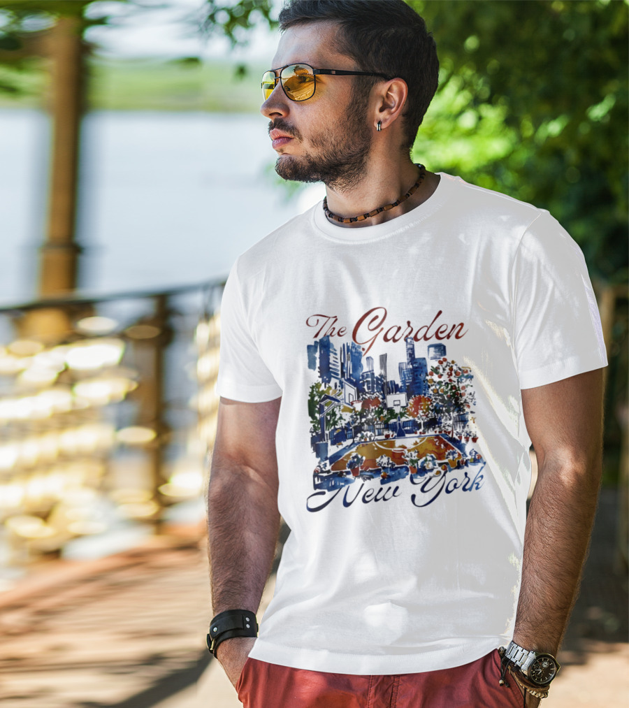 The Garden New York Basketball Court Skyline Blossoms T-Shirt