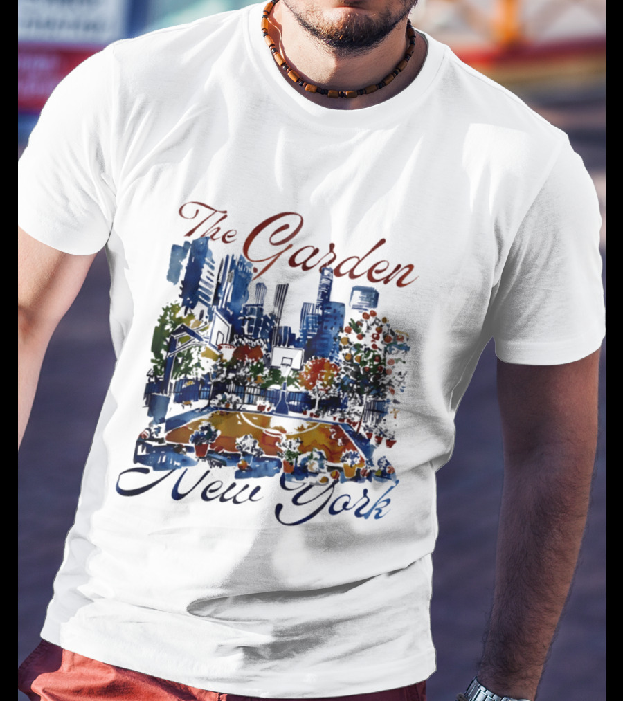 The Garden New York Basketball Court Skyline Blossoms T-Shirt