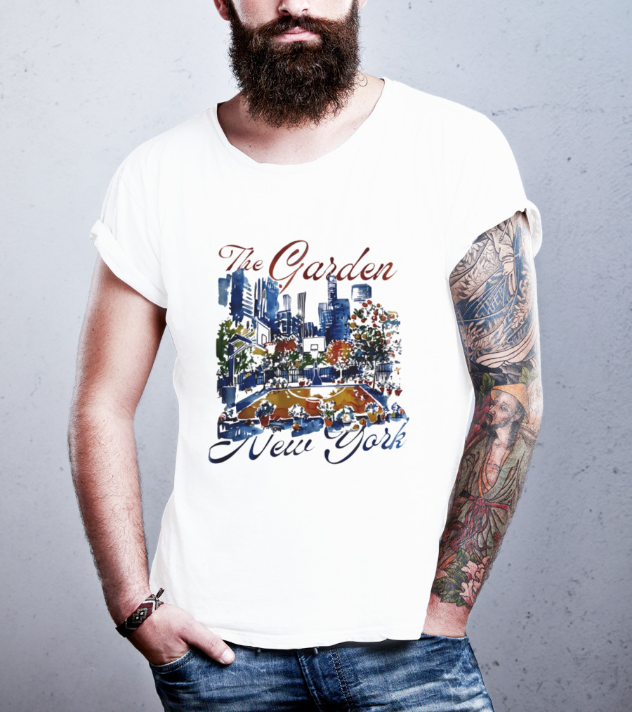 The Garden New York Basketball Court Skyline Blossoms T-Shirt