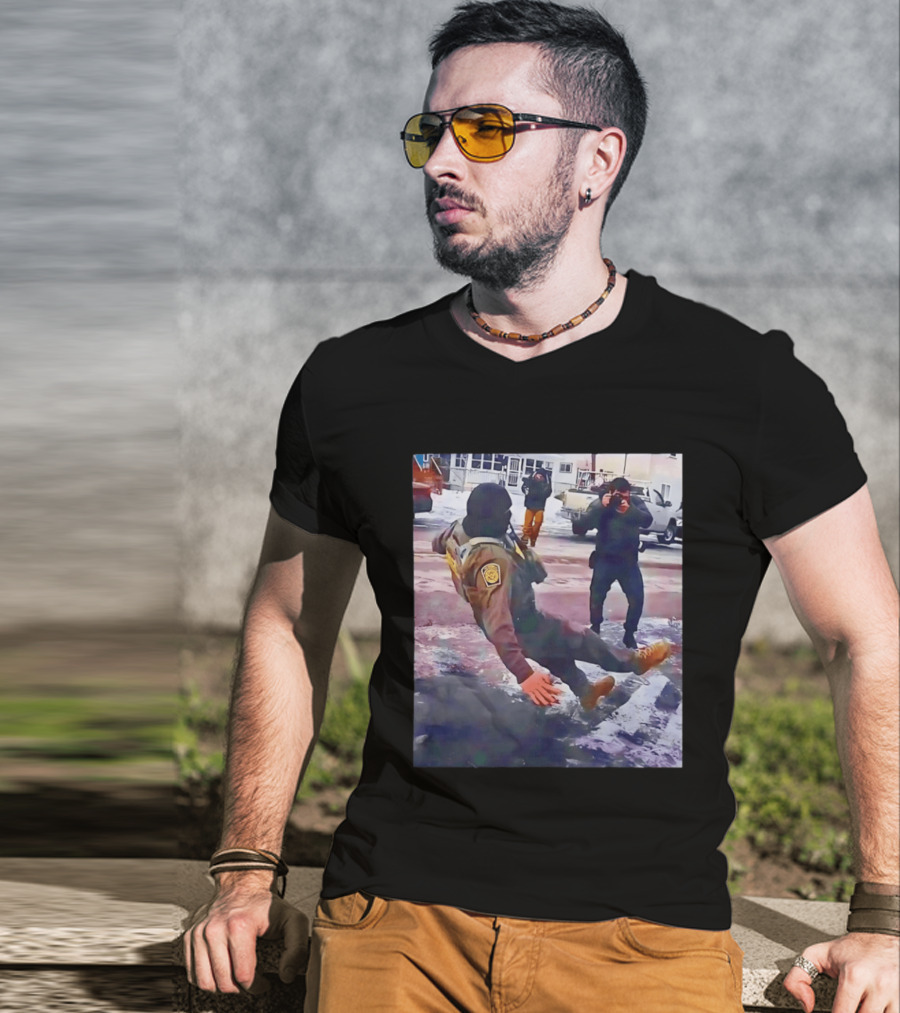 ICE Agent Slipping On Ice Captured In Epic Photo Moment T-Shirt