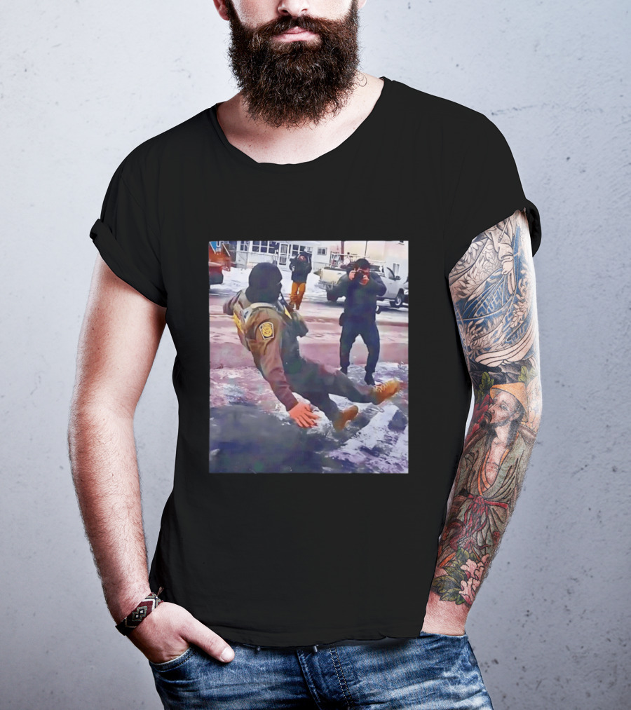 ICE Agent Slipping On Ice Captured In Epic Photo Moment T-Shirt
