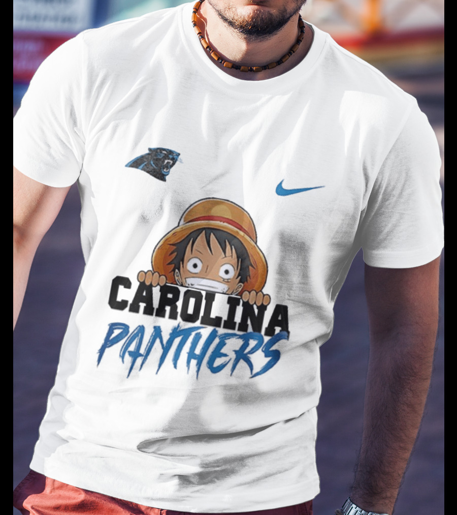 Carolina Panthers One Piece Monkey D Luffy Nike Collaboration T-Shirt