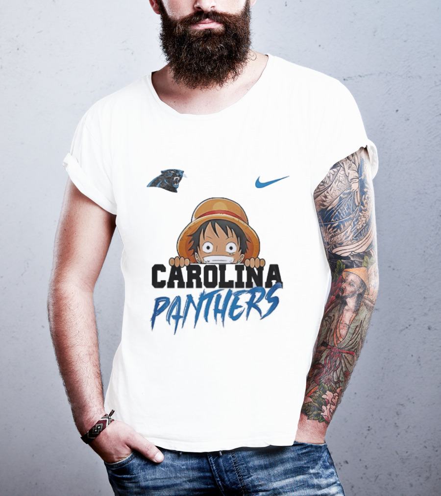 Carolina Panthers One Piece Monkey D Luffy Nike Collaboration T-Shirt
