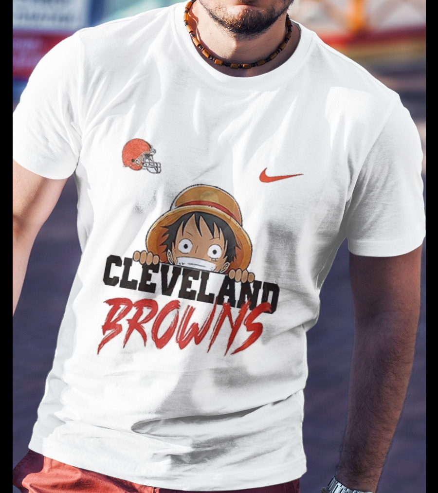 Cleveland Browns One Piece Monkey D Luffy Nike Collaboration T-Shirt