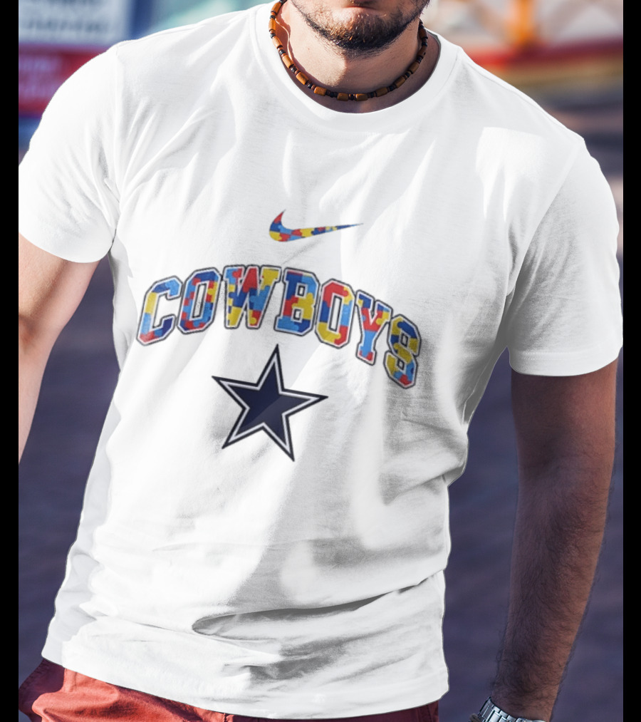 Dallas Cowboys Autism Awareness Accept Understand Love Puzzle Nike Swoosh Star T-Shirt