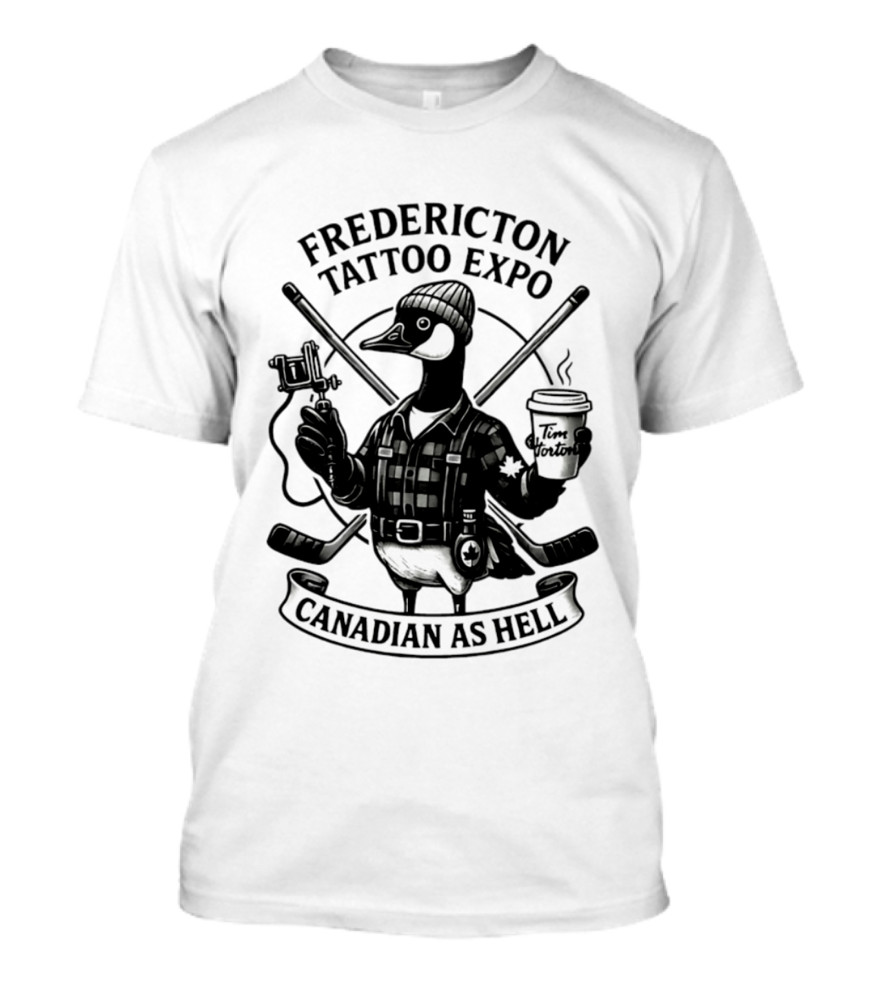 Fredericton Tattoo Expo Canadian As Hell Goose With Tim Hortons And Hockey T-Shirt