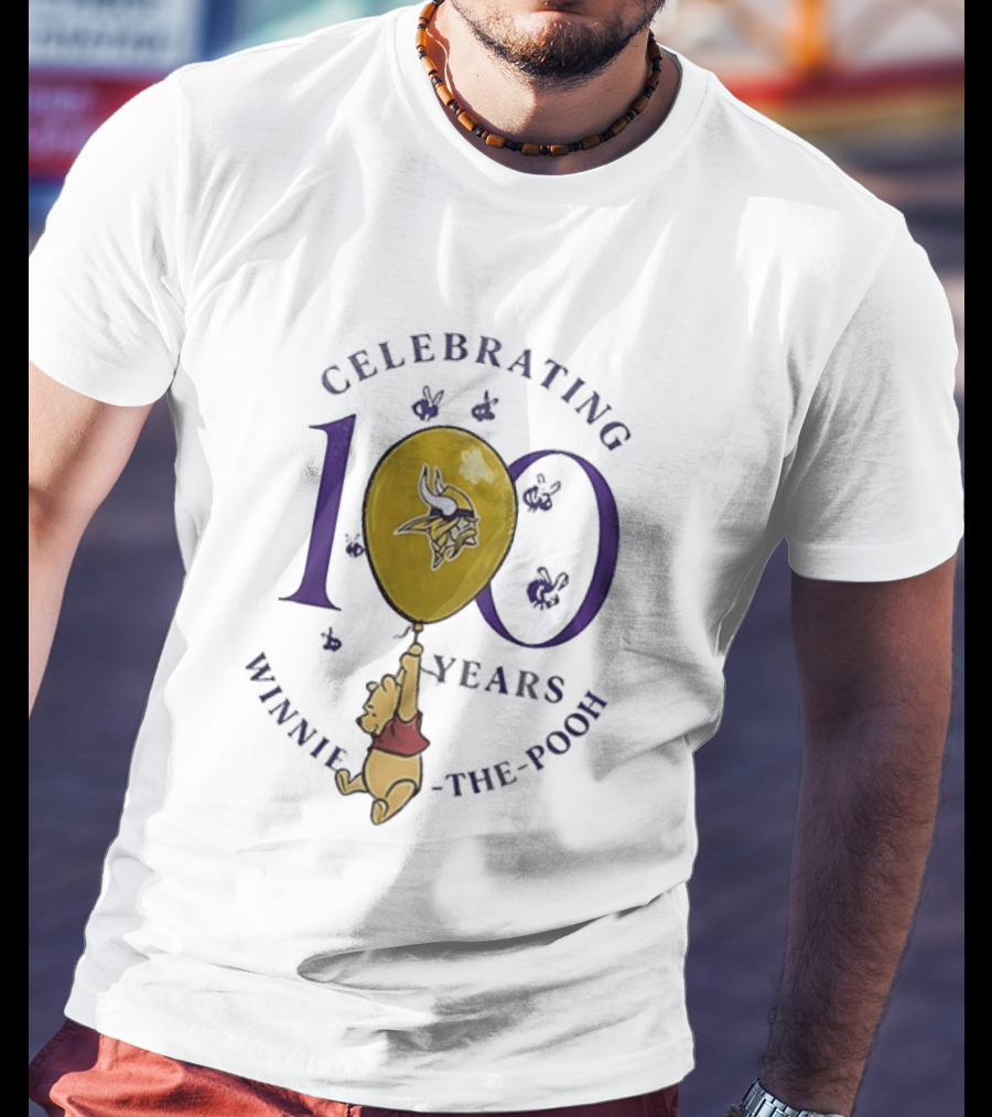 Celebrating 100 Years Minnesota Vikings Winnie The Pooh Anniversary T-Shirt
