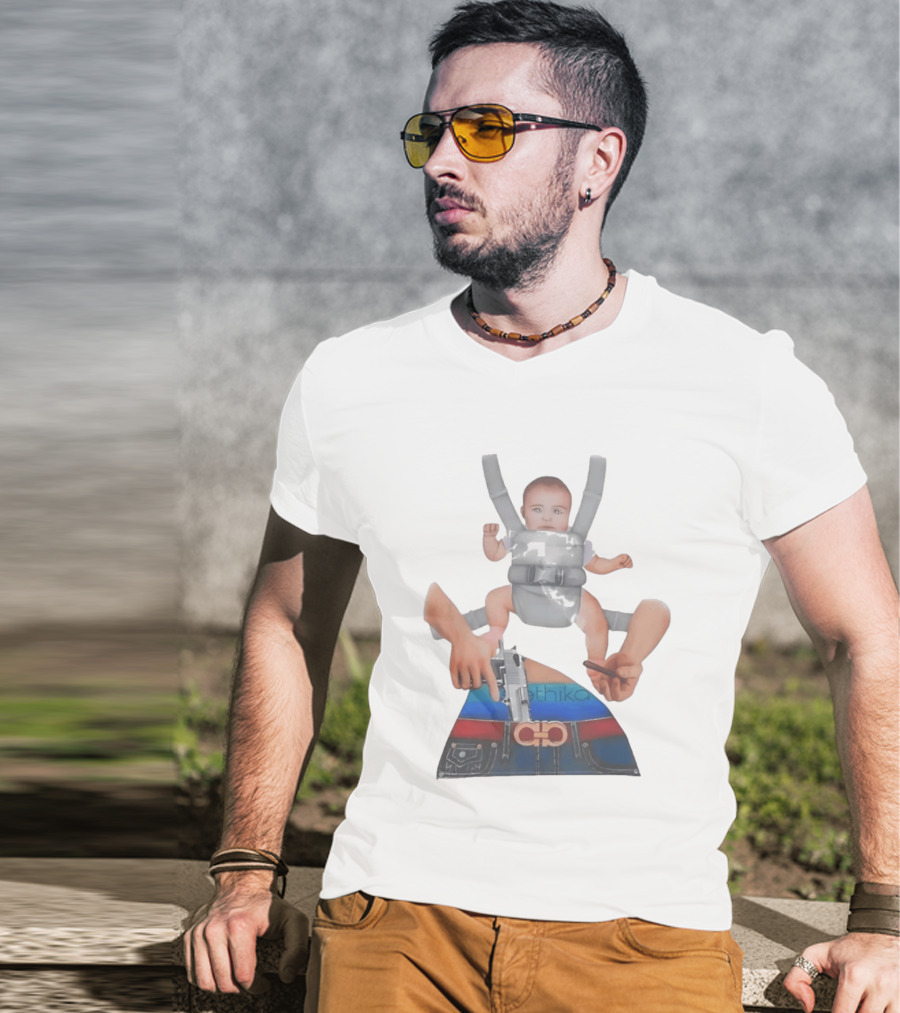 Ethika Responsible Father Baby Carrier Gun Mobile Concept T-Shirt