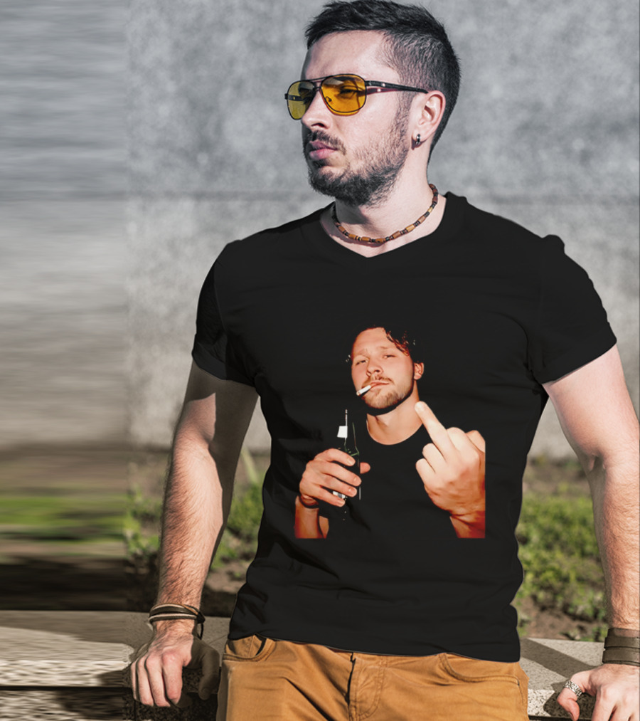 Josh Allen Smoking And Holding Beer Middle Finger T-Shirt