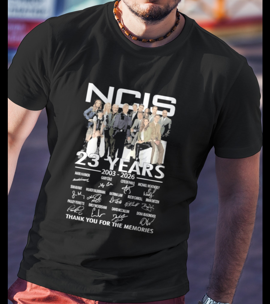 NCIS 23 Years 2003 2026 All Cast Members Autographed Thank You For The Memories T-Shirt