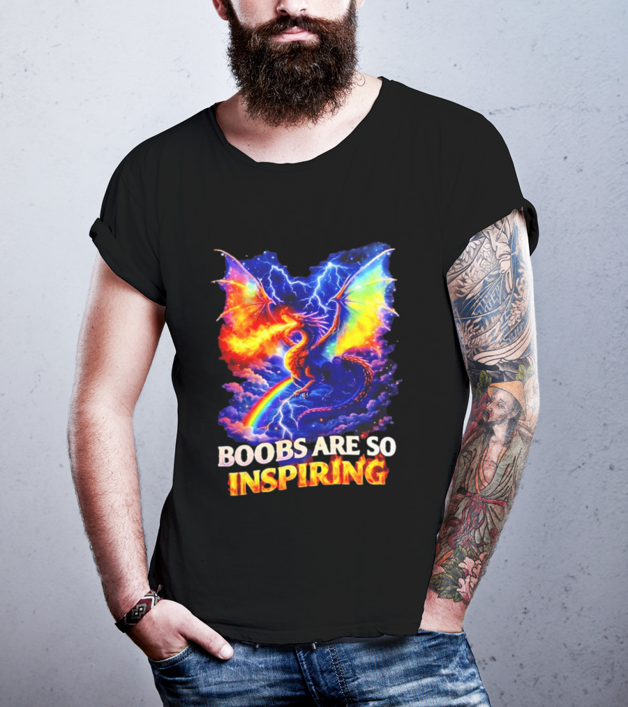 Boobs Are So Inspiring Dragon Rainbow Storm Fantasy T-Shirt