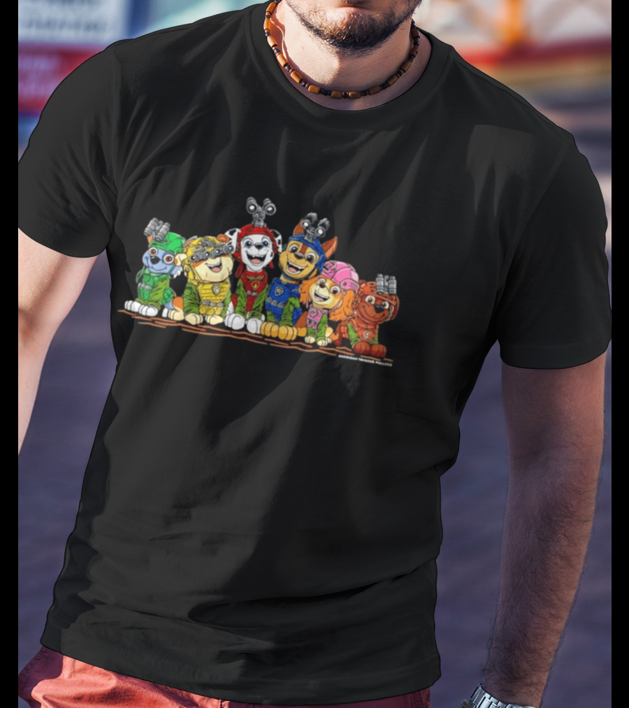 Paw Patrol Characters Chase Marshall Skye Rocky Rubble And Zuma With American Trigger Pullers T-Shirt