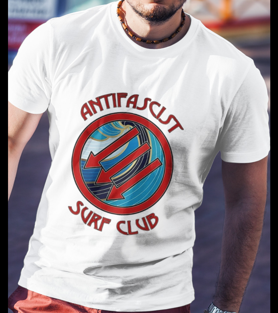 Antifascist Surf Club Three Red Arrows Circular Ocean Wave T-Shirt