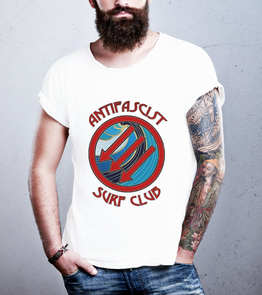 Antifascist Surf Club Three Red Arrows Circular Ocean Wave T-Shirt