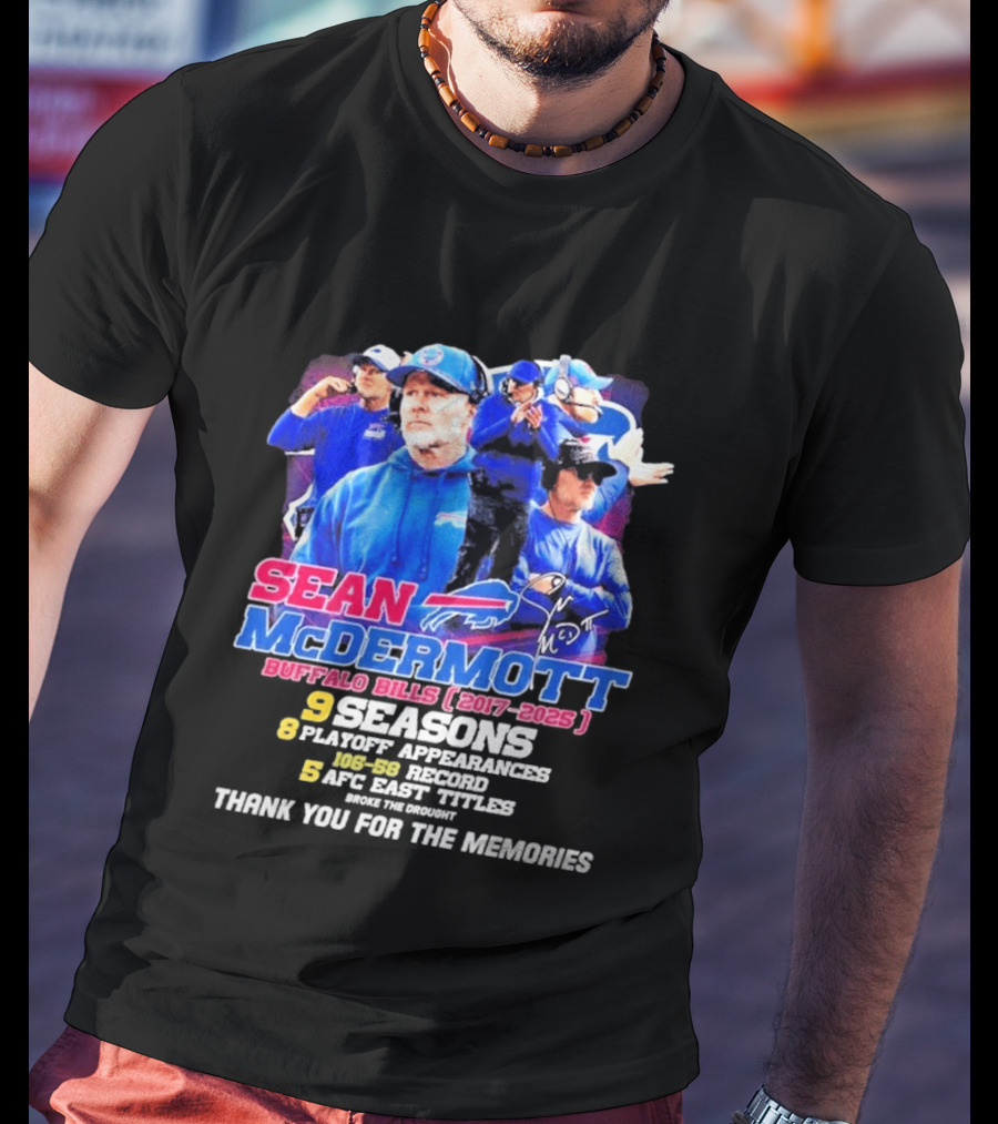 Buffalo Bills Sean McDermott 2017 2025 Nine Seasons Coaching T-Shirt