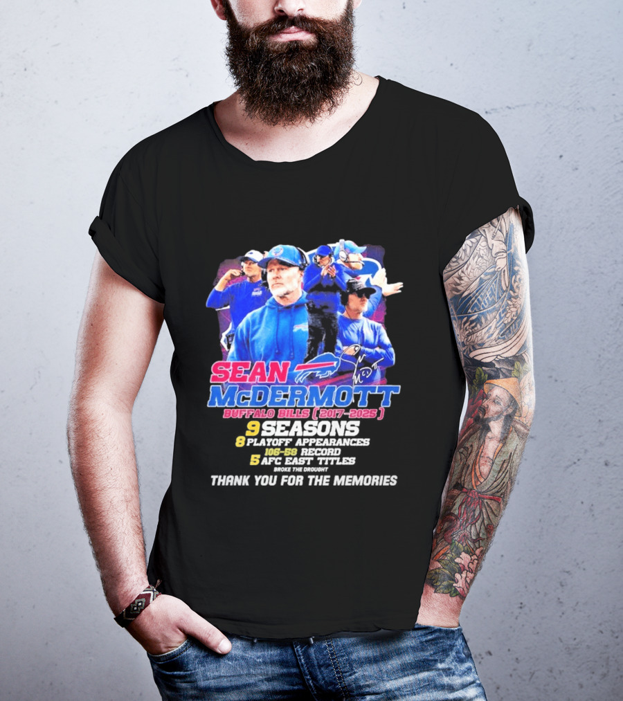 Buffalo Bills Sean McDermott 2017 2025 Nine Seasons Coaching T-Shirt