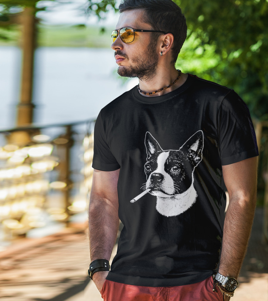 Boston Terrier Dog Smoking Cigarette Meme T-Shirt