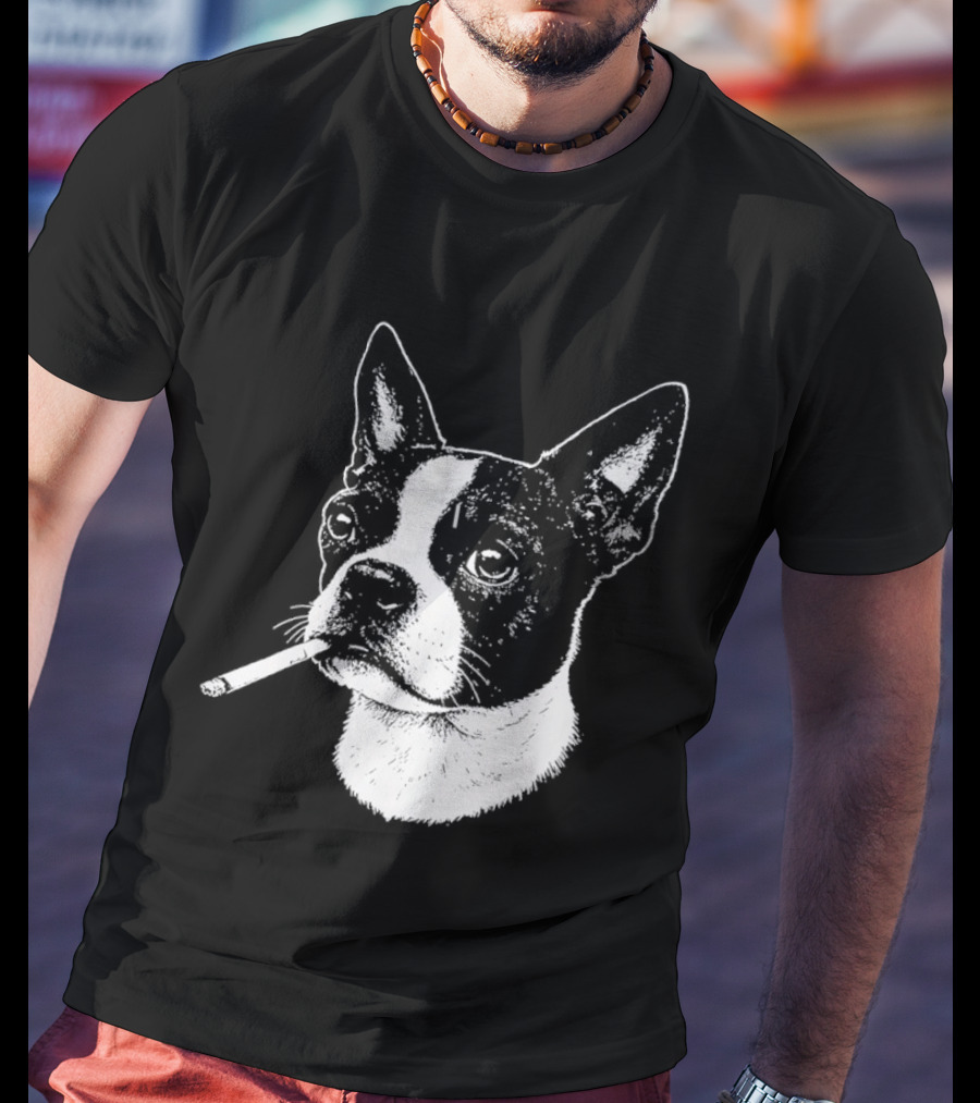 Boston Terrier Dog Smoking Cigarette Meme T-Shirt
