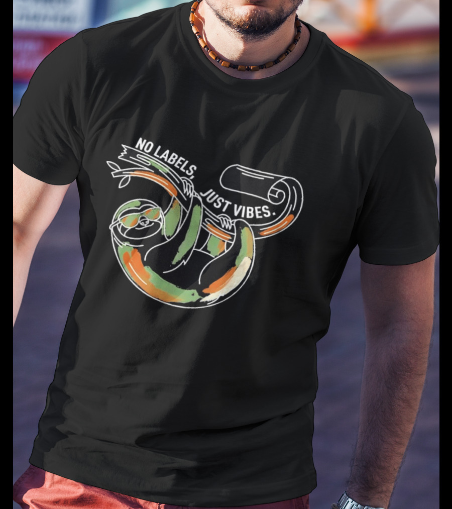 No Labels Just Vibes Chill Relaxed Camo Sloth Hanging On Branch T-Shirt