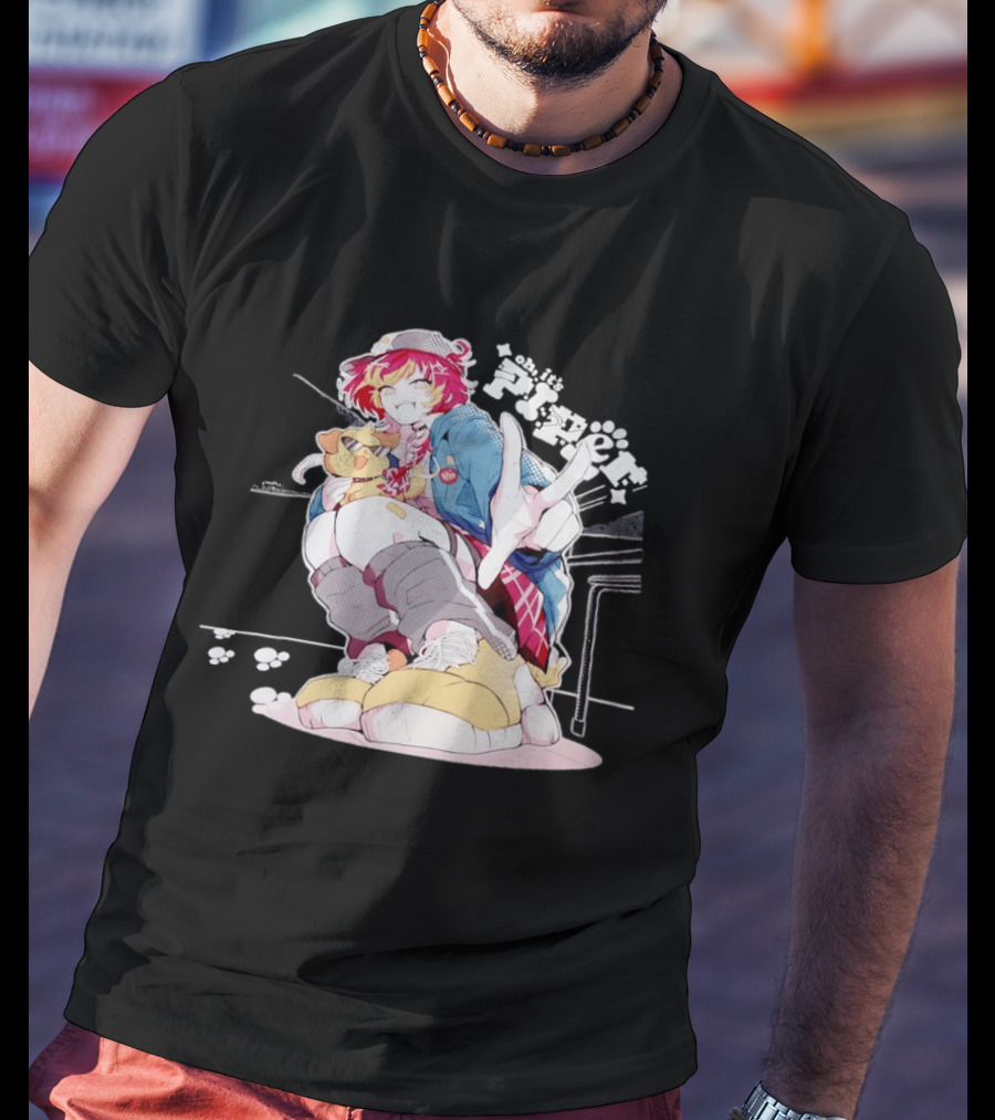 Piper Oh It's A Anime Style Character Peace Sign With Dog T-Shirt
