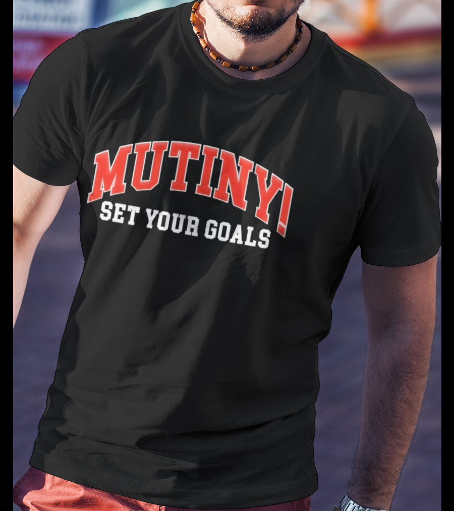 Mutiny! Set Your Goals Red And White Sports T-Shirt